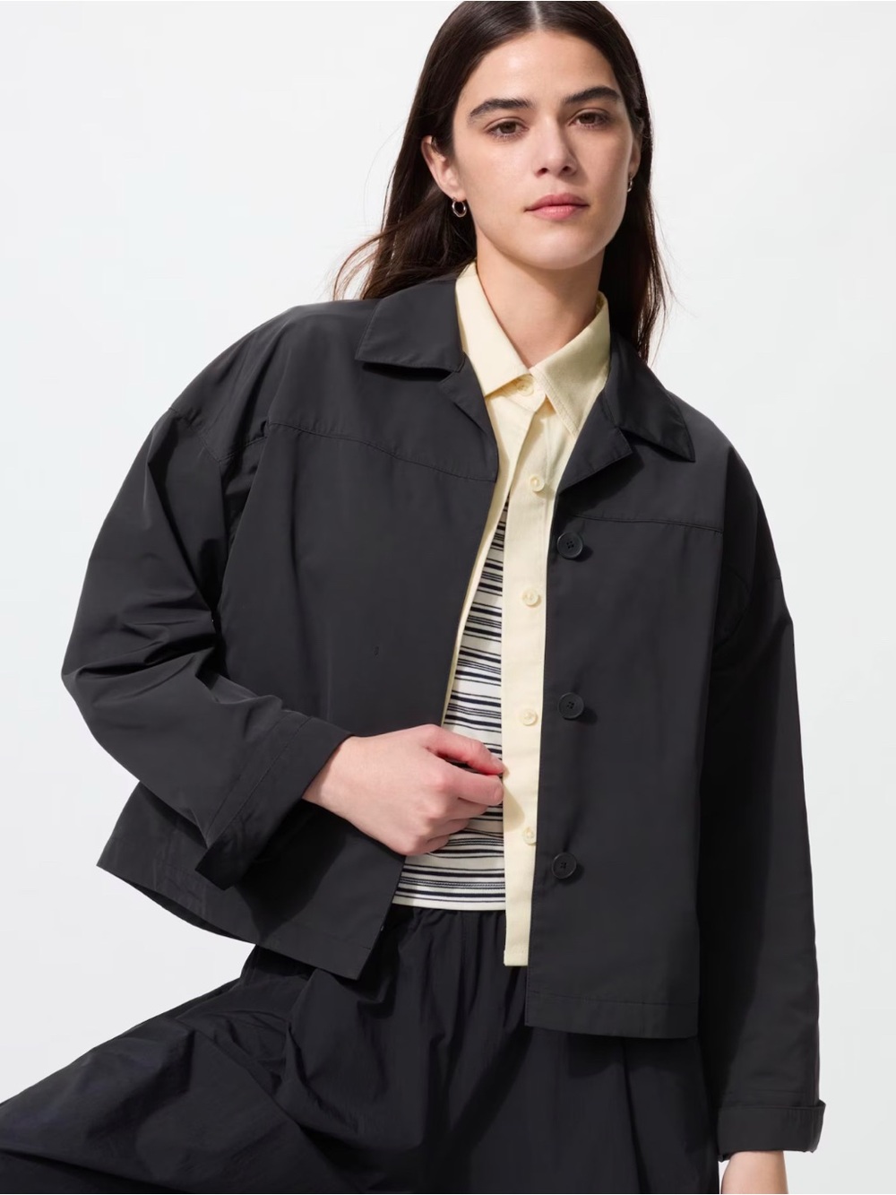 Uniqlo Black Cropped Button-Front Jacket